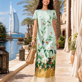 Robe maxi retro estampada