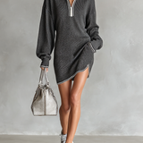 Alice | Robe Mini Tricot Larga com Colarinho Polo e Zíper