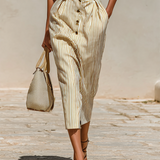 Robe Midi Rayée com Gola e Mangas Curtas