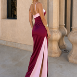 Vestido longo satinada com decote cruzado