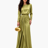 Elegante Vestido Maxi em Satin Drapeado