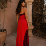 Vestido largo halter com abertura