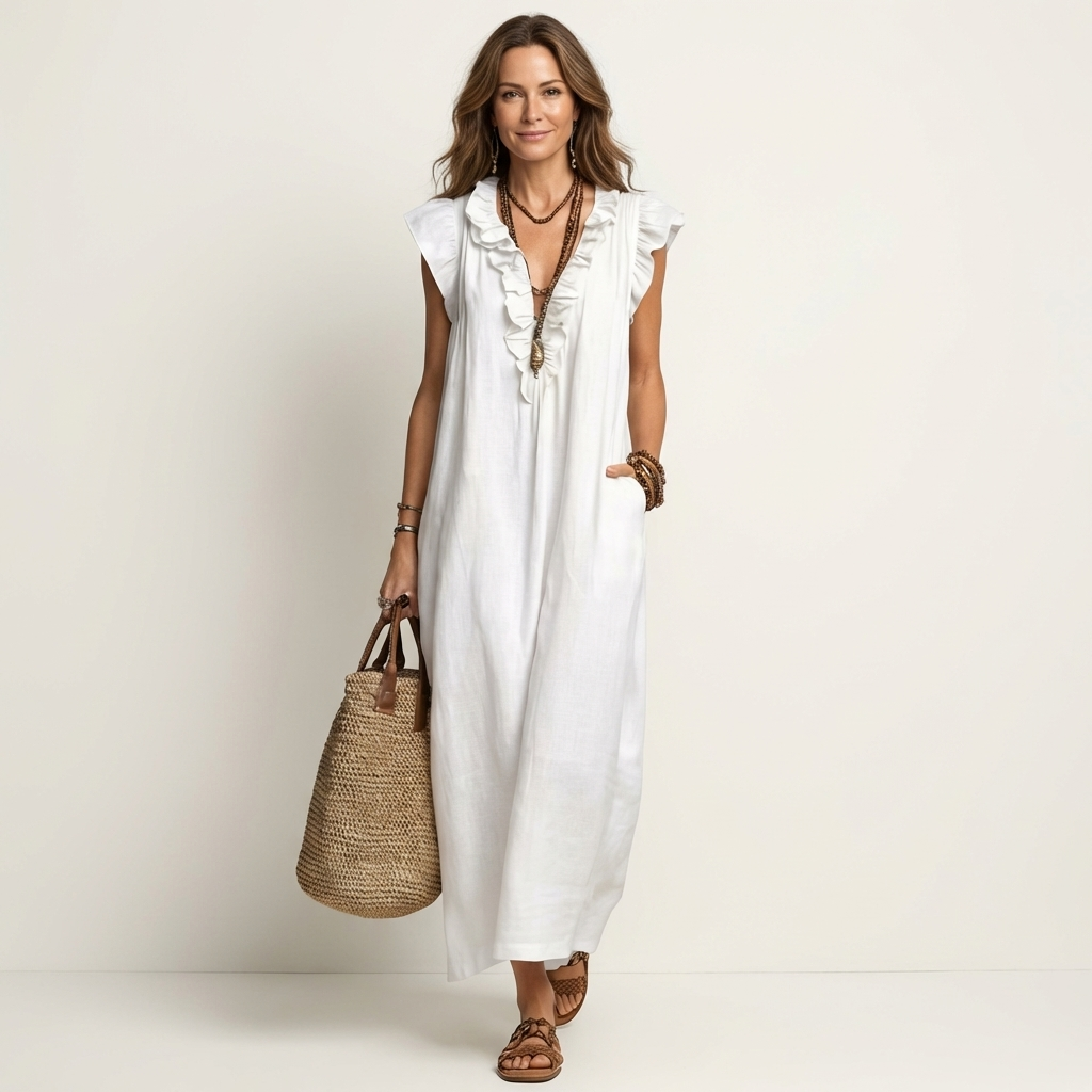 Alice | Robe Maxi em Linho com Volantes