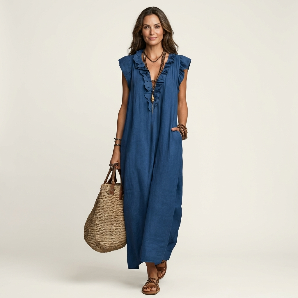 Alice | Robe Maxi em Linho com Volantes