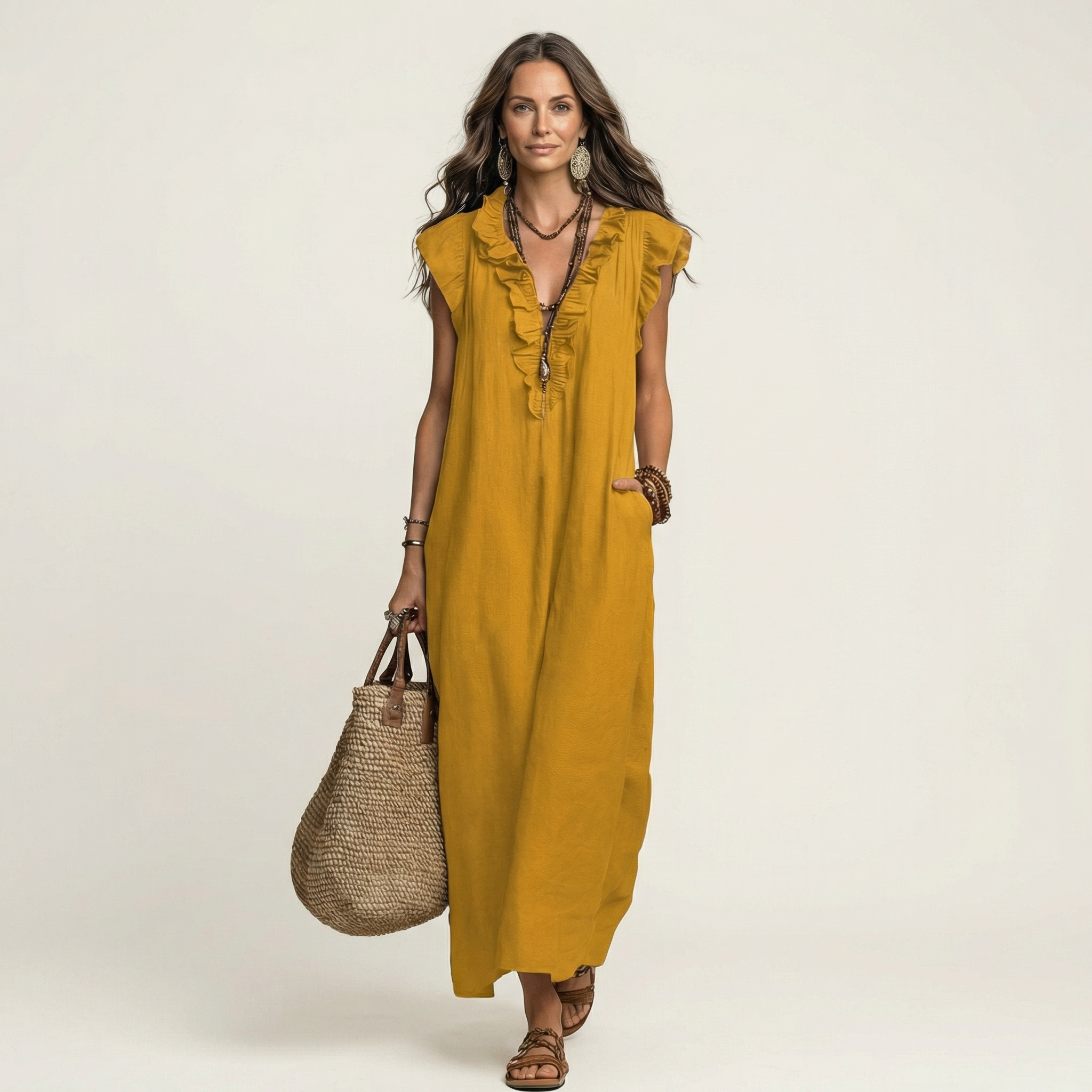 Alice | Robe Maxi em Linho com Volantes