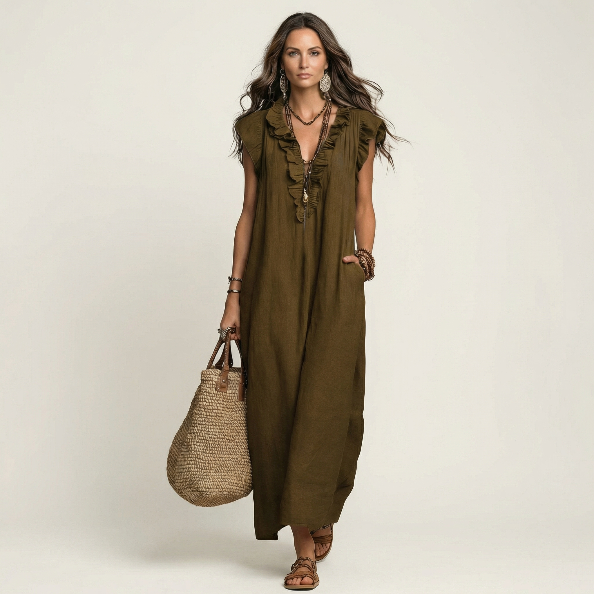 Alice | Robe Maxi em Linho com Volantes