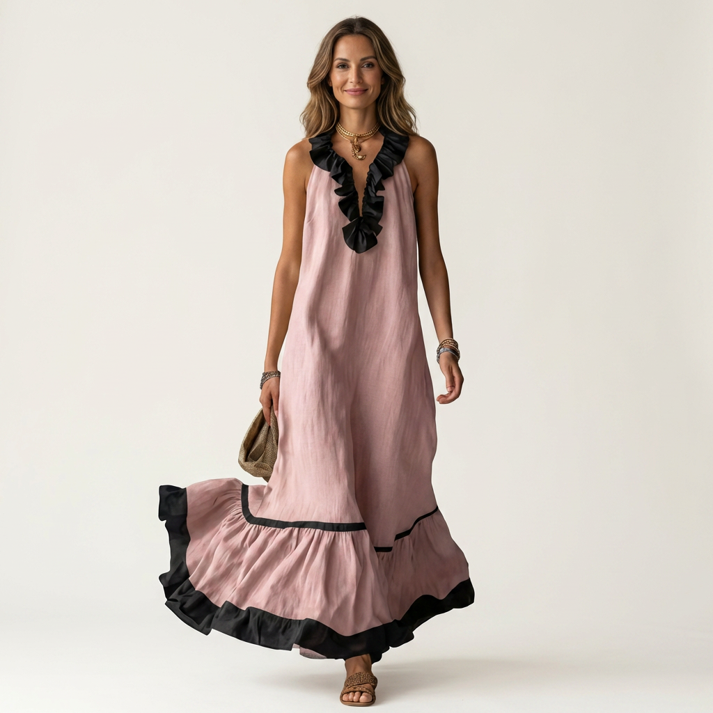 Alice | Robe Maxi Sem Mangas com Decote Volante