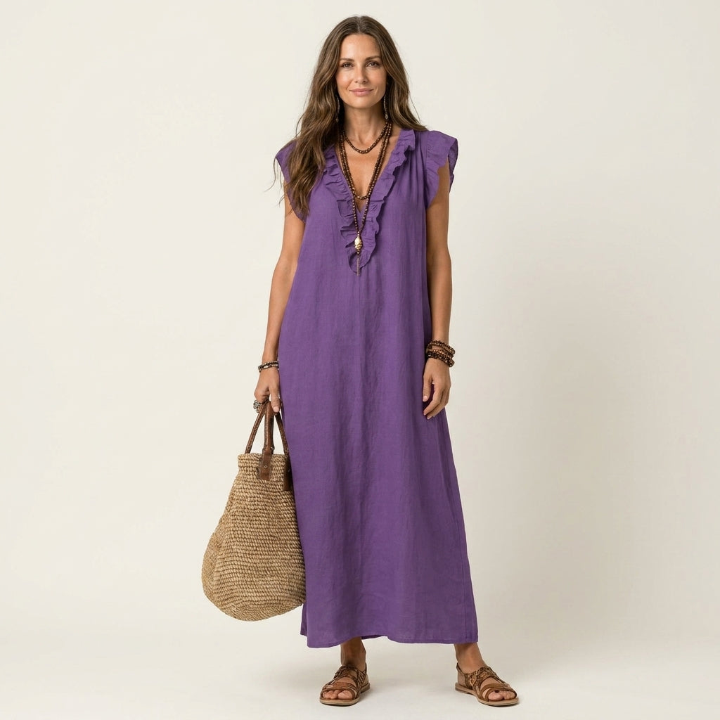 Alice | Robe Maxi em Linho com Volantes