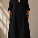 Vestido Reto com Mangas Arregaçadas